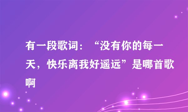 有一段歌词：“没有你的每一天，快乐离我好遥远”是哪首歌啊