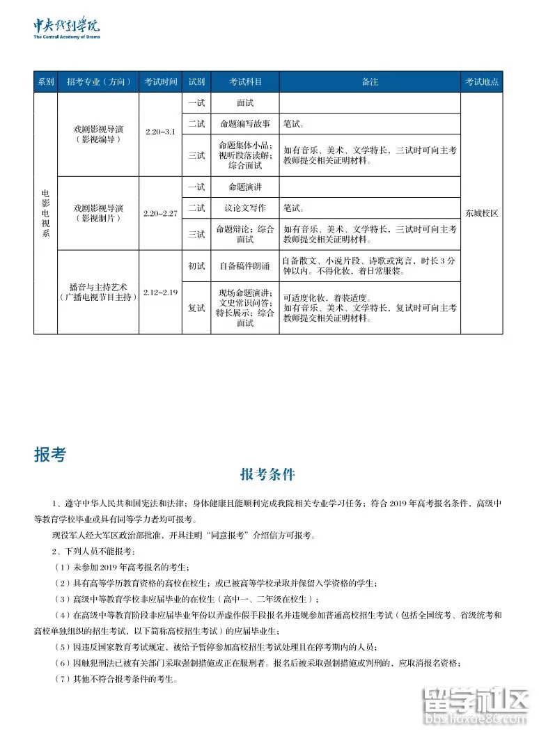 中央戏剧学院2019本科招生简章