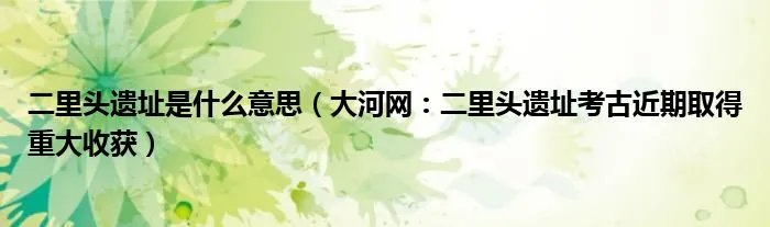 二里头遗址是什么意思（大河网：二里头遗址考古近期取得重大收获）