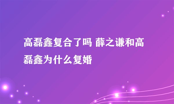 高磊鑫复合了吗 薛之谦和高磊鑫为什么复婚