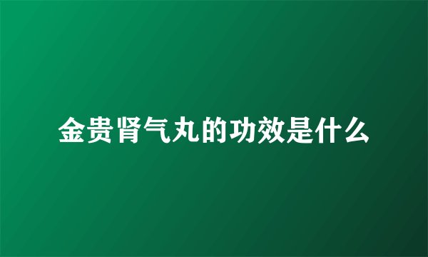 金贵肾气丸的功效是什么