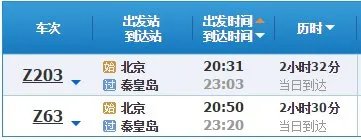 北京至秦皇岛列车时刻表？
