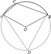 如图，扇形OAB的圆心角为122^{{\circ} }，C是\widehat{AB}上一点，则\angle ACB= ________^{{\circ} }．