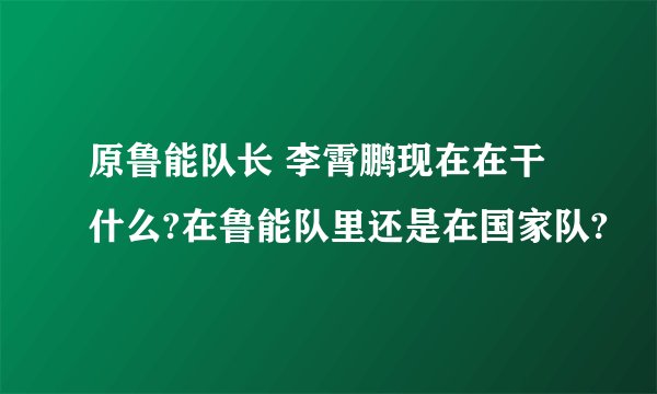 原鲁能队长 李霄鹏现在在干什么?在鲁能队里还是在国家队?
