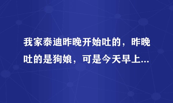 我家泰迪昨晚开始吐的，昨晚吐的是狗娘，可是今天早上起来就吐了黄水，吐了好几次！昨天下午骑电瓶车带他