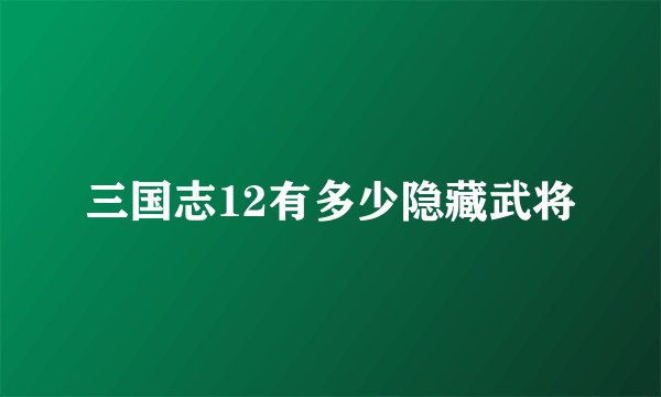 三国志12有多少隐藏武将