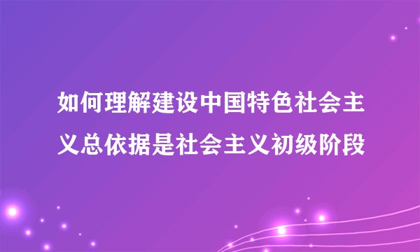 如何理解建设中国特色社会主义总依据是社会主义初级阶段