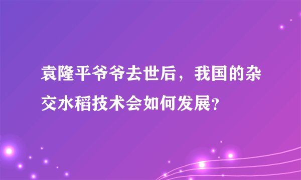 袁隆平爷爷去世后，我国的杂交水稻技术会如何发展？