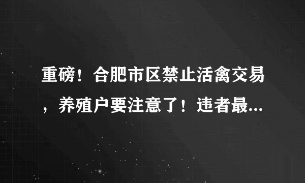 重磅！合肥市区禁止活禽交易，养殖户要注意了！违者最高罚3万​
