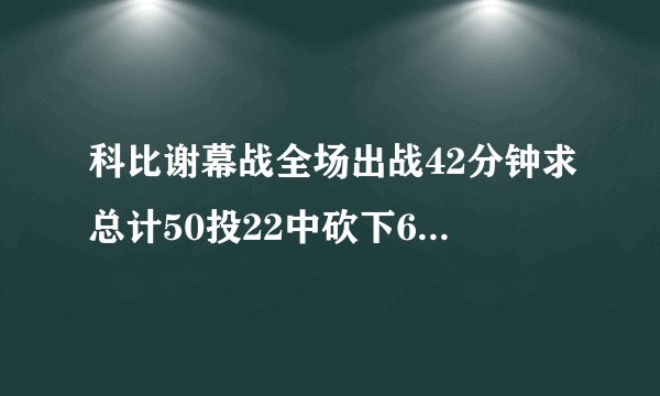 科比谢幕战全场出战42分钟求总计50投22中砍下60分4个篮板4次助攻