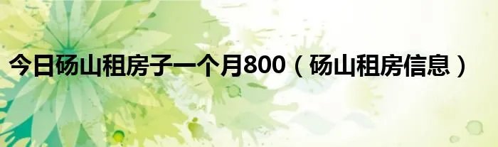 今日砀山租房子一个月800（砀山租房信息）