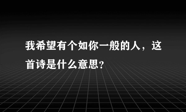 我希望有个如你一般的人，这首诗是什么意思？