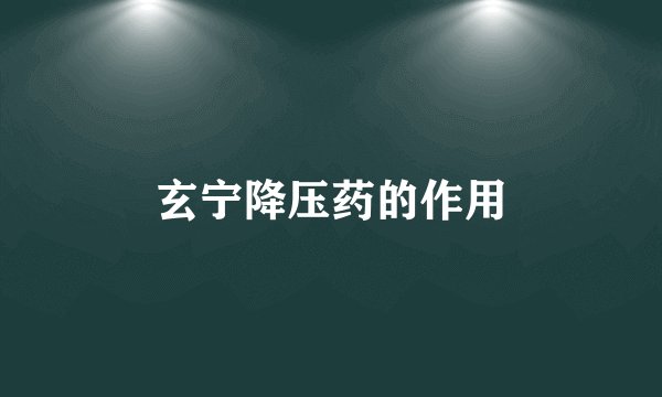 玄宁降压药的作用