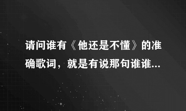 请问谁有《他还是不懂》的准确歌词，就是有说那句谁谁唱的那种？