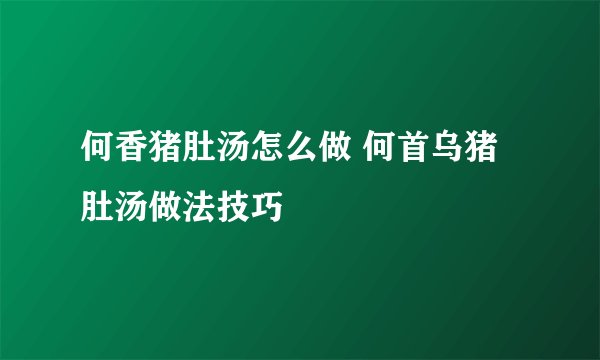 何香猪肚汤怎么做 何首乌猪肚汤做法技巧