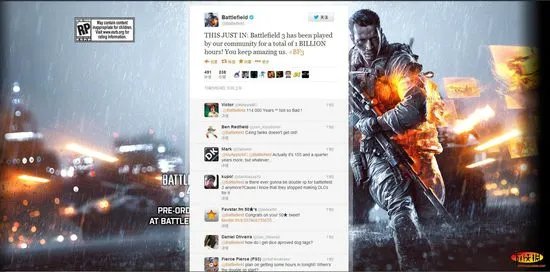 你贡献了多久？《战地3》对战总时已超10亿！