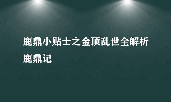 鹿鼎小贴士之金顶乱世全解析鹿鼎记