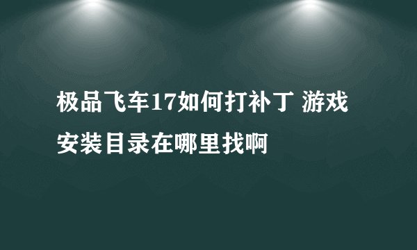 极品飞车17如何打补丁 游戏安装目录在哪里找啊