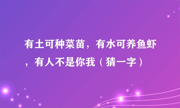 有土可种菜苗，有水可养鱼虾，有人不是你我（猜一字）