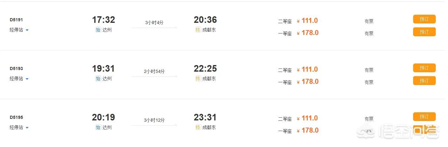 达州到成都的动车时刻表？