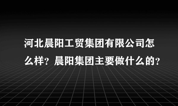 河北晨阳工贸集团有限公司怎么样？晨阳集团主要做什么的？