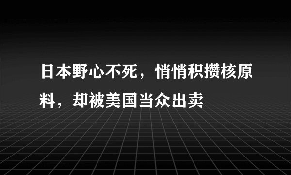 日本野心不死，悄悄积攒核原料，却被美国当众出卖