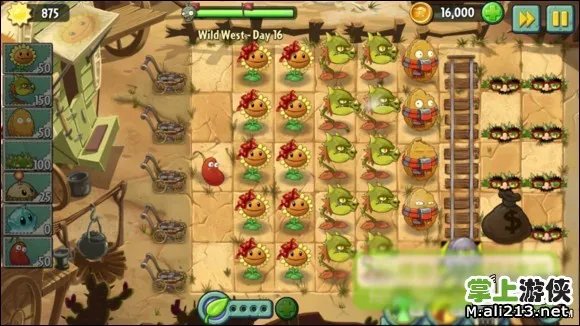 《植物大战僵尸2》狂野西部第16关攻略 种子保卫战