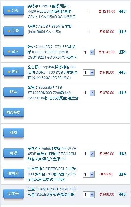 现在台式电脑主流配置