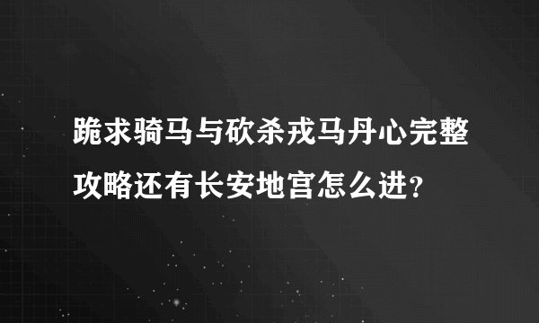 跪求骑马与砍杀戎马丹心完整攻略还有长安地宫怎么进？