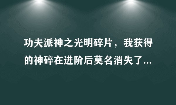 功夫派神之光明碎片，我获得的神碎在进阶后莫名消失了，怎么处理，是不是bug