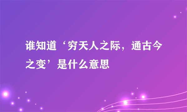 谁知道‘穷天人之际，通古今之变’是什么意思