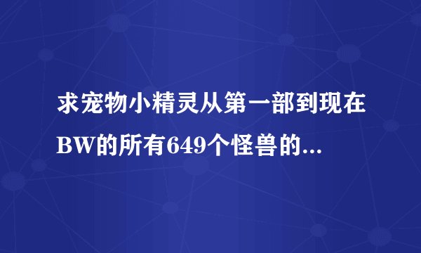 求宠物小精灵从第一部到现在BW的所有649个怪兽的电子图鉴