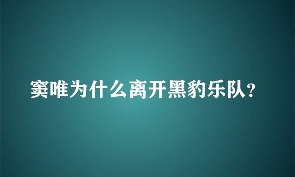 窦唯为什么离开黑豹乐队？