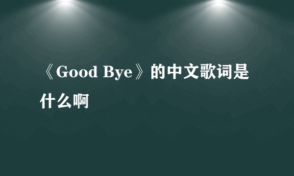 《Good Bye》的中文歌词是什么啊