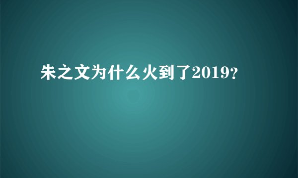 朱之文为什么火到了2019？