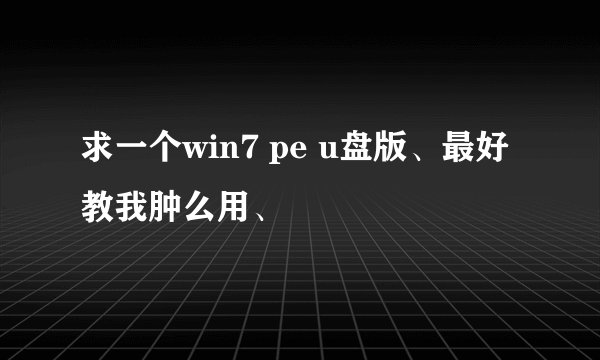 求一个win7 pe u盘版、最好教我肿么用、