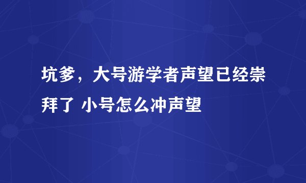 坑爹，大号游学者声望已经崇拜了 小号怎么冲声望
