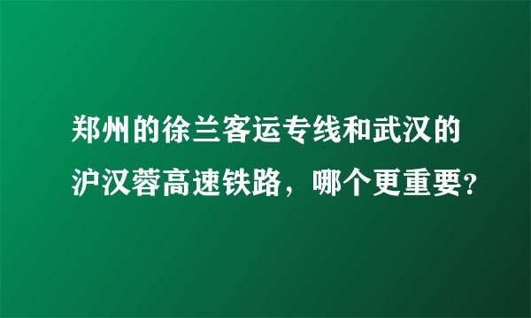 郑州的徐兰客运专线和武汉的沪汉蓉高速铁路，哪个更重要？