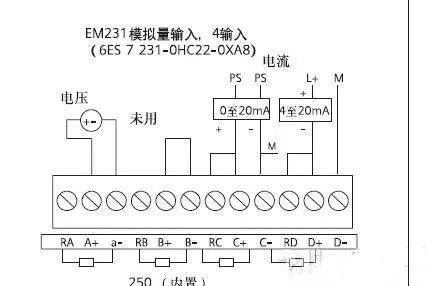 西门子plc 4路模拟量 模块 em231 接线图