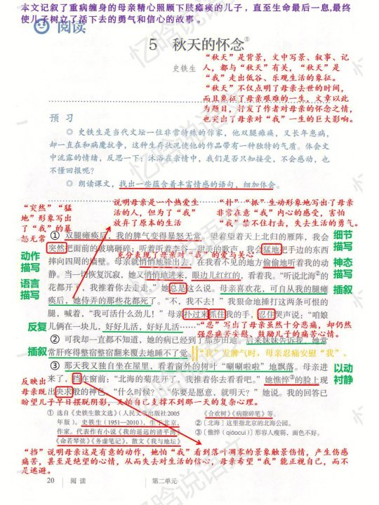 课堂笔记|七年级上册《秋天的怀念》