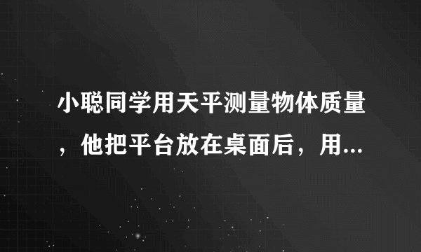 小聪同学用天平测量物体质量，他把平台放在桌面后，用手把物体放入左盘，然后再用手向右盘拿砝码，同时游动游码，发现天平没有平衡，又向右端调节平衡螺母，天平平衡，如图所示，他读得物体的质量为$134g$。请你指出该同学操作过程中的错误之处：_____。