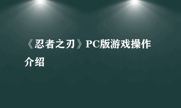 《忍者之刃》PC版游戏操作介绍