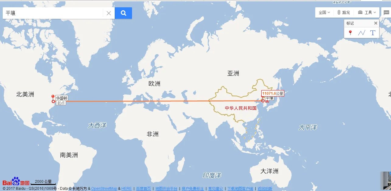 美国至朝鲜有多少公里.