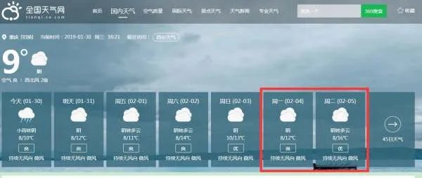 2019年重庆地区春节天气如何查询？