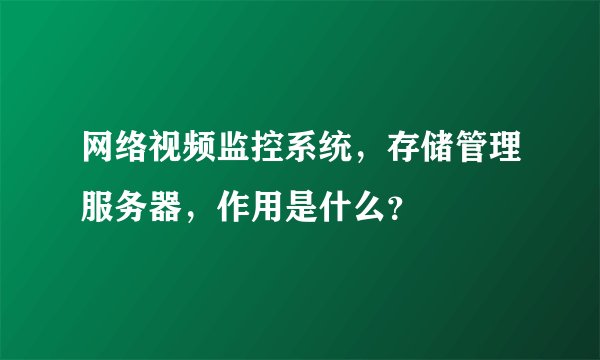网络视频监控系统，存储管理服务器，作用是什么？