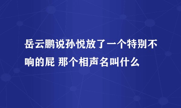 岳云鹏说孙悦放了一个特别不响的屁 那个相声名叫什么