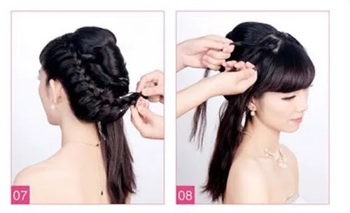 斜刘海新娘发型图片 2017斜刘海编辫子发型图解