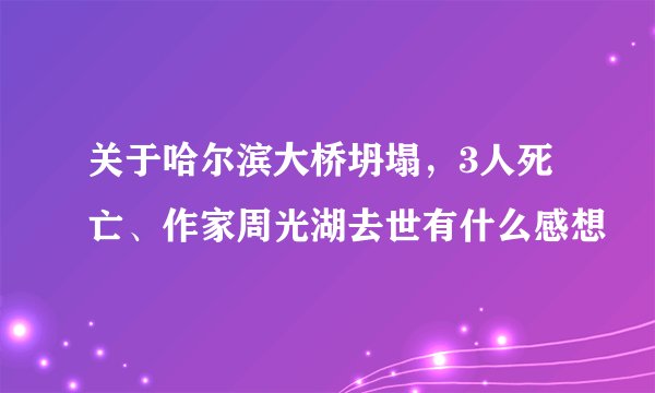 关于哈尔滨大桥坍塌，3人死亡、作家周光湖去世有什么感想