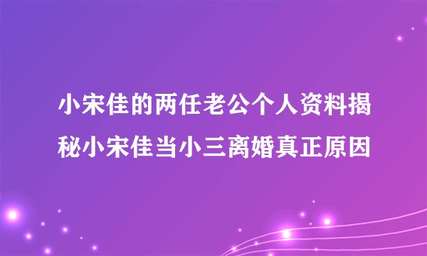 小宋佳的两任老公个人资料揭秘小宋佳当小三离婚真正原因