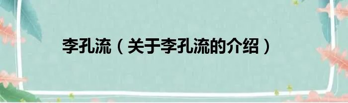 李孔流（关于李孔流的介绍）